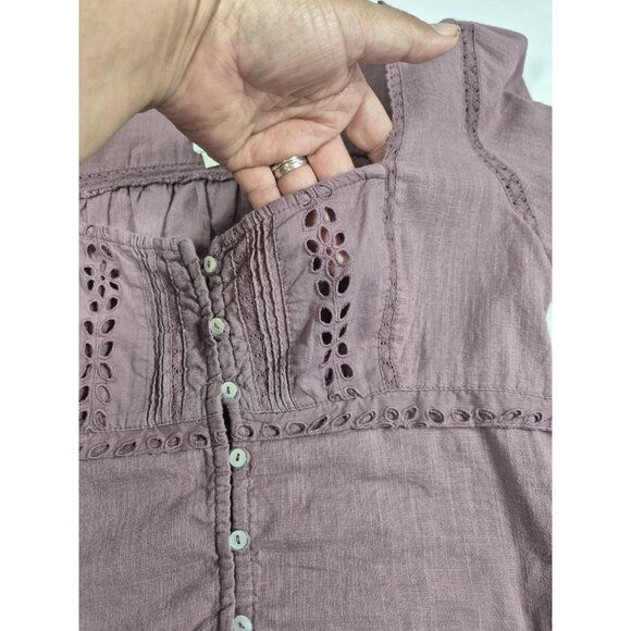 Free People Blouse Size S Eyelet Lace Crop Top Purple Mauve Roan Rouge (13) - Picture 4 of 13